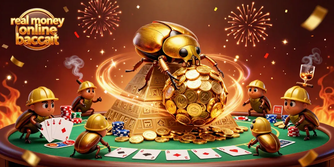 Engage in real money online baccarat with a vibrant 3D casino scene bursting with energy.